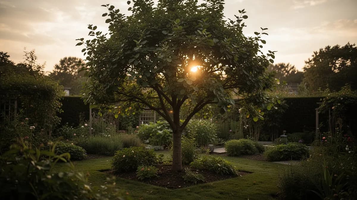 Ampelis cedreño alimentándose de frutos maduros de almez en un árbol de jardín