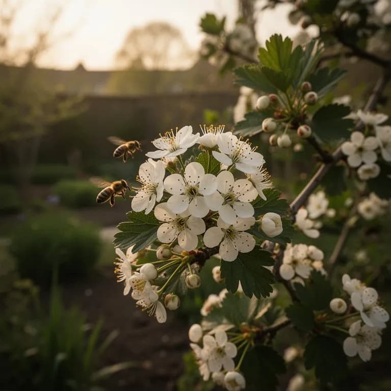 Flores blancas de espino albar cubriendo el árbol en primavera