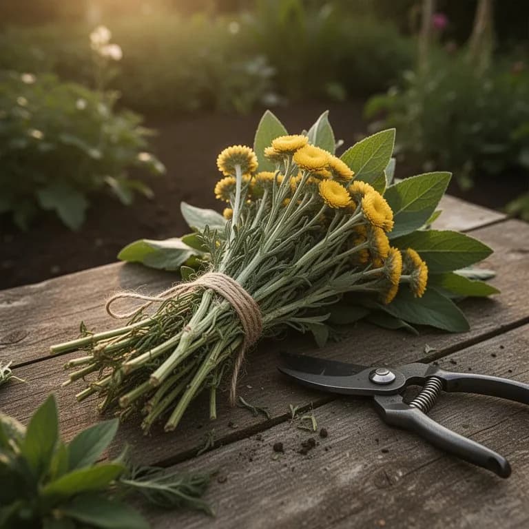 Frisch geerntete Strohblumen-Stiele zusammengebunden