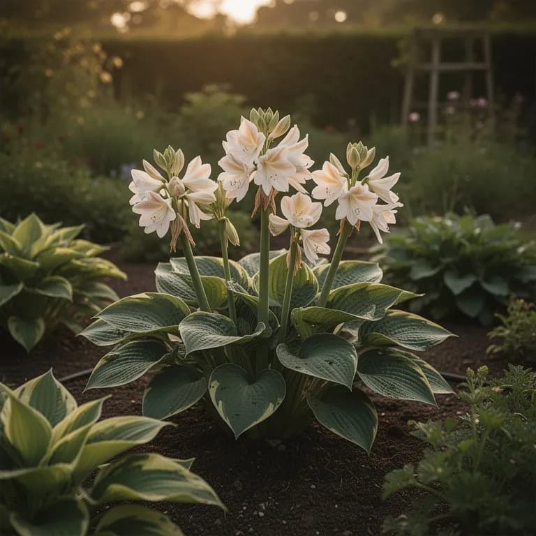 Varios cultivares de hosta que muestran variación en el color de la hoja, del azul verdoso oscuro al dorado brillante y variegado