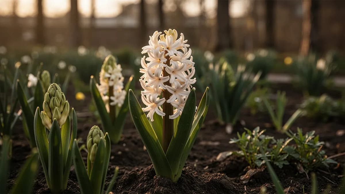 Bulbos de jacinto listos para la plantación otoñal con túnicas marrones y papiráceas