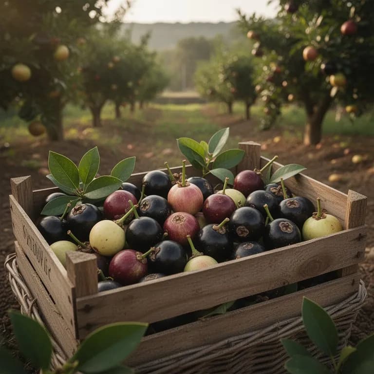 Frutos de jaboticaba creciendo directamente sobre el tronco y las ramas