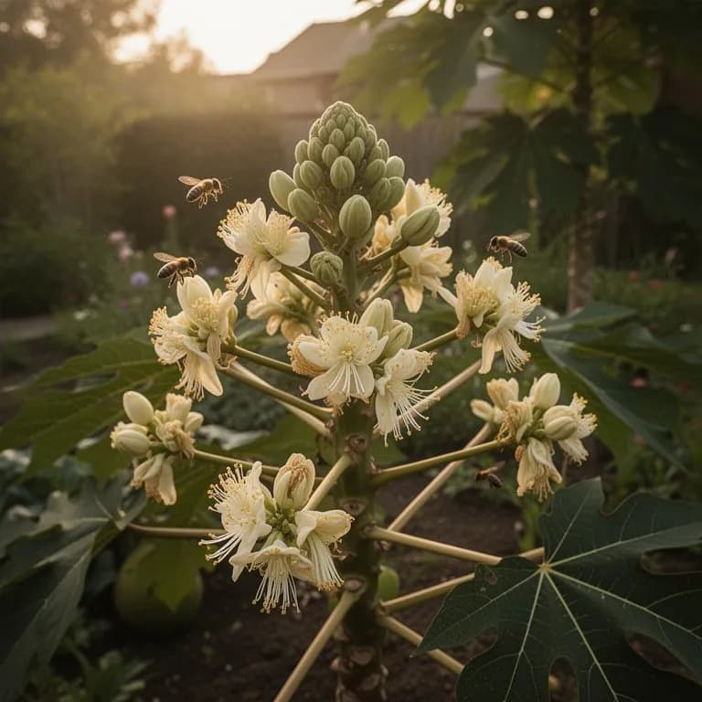 Pequeñas flores de yaca emergiendo del tronco del árbol