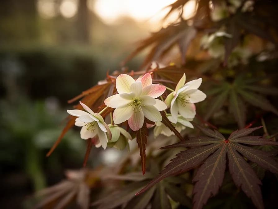 Nuevo crecimiento primaveral en un arce japonés con hojas emergentes de color verde amarillento brillante