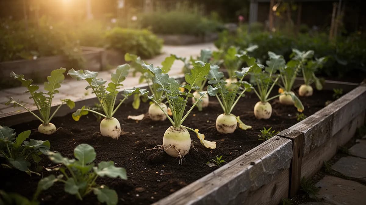 Jicama-Pflanzen an Spalieren in einem warmen Gartenbeet mit schwarzer Kunststoffmulchfolie