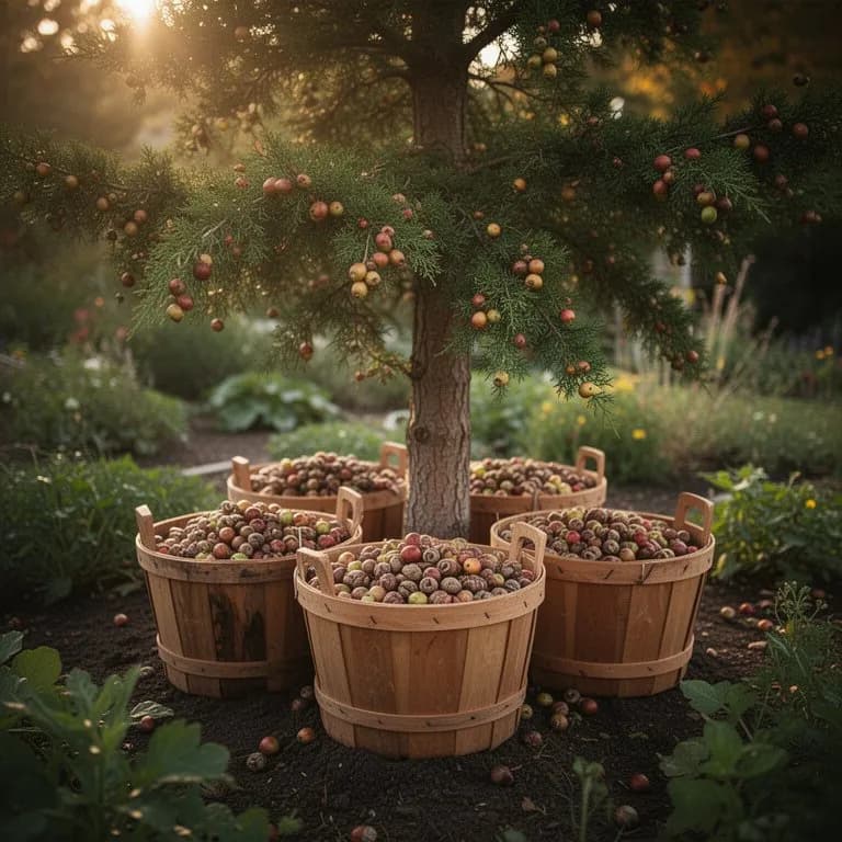 Ripe dark blue-purple juniper berries ready for harvest
