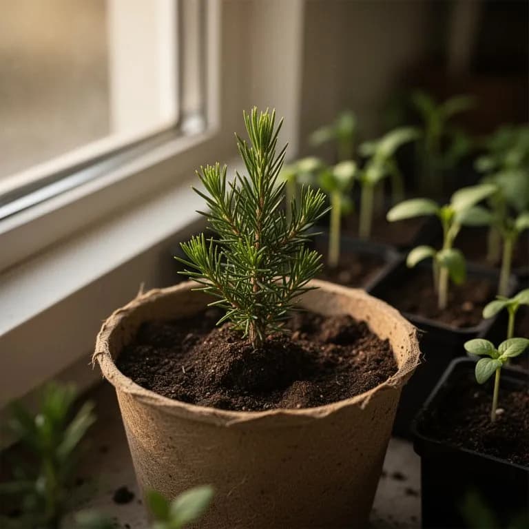 Young juniper seedling with soft needle-like foliage