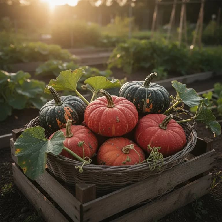 Freshly harvested red kabocha squash with rich red-orange skin and corky brown stem
