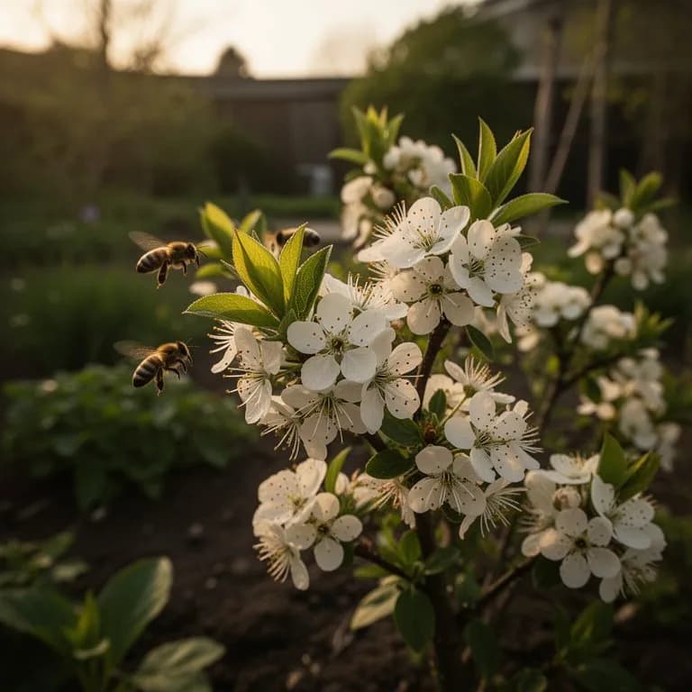 Delicate white kabosu blossoms with yellow stamens opening among glossy dark green leaves in spring