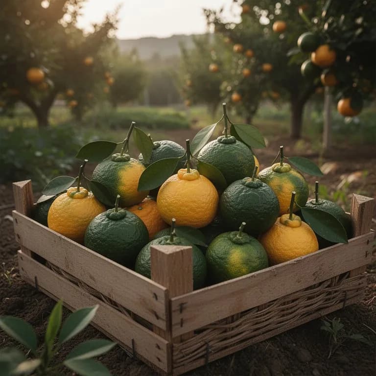 Freshly harvested green kabosu fruits arranged on a wooden surface alongside a halved fruit showing pale yellow flesh