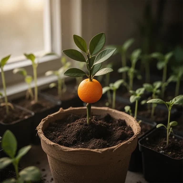 Junger Kumquat-Sämling, der aus der Erde sprießt