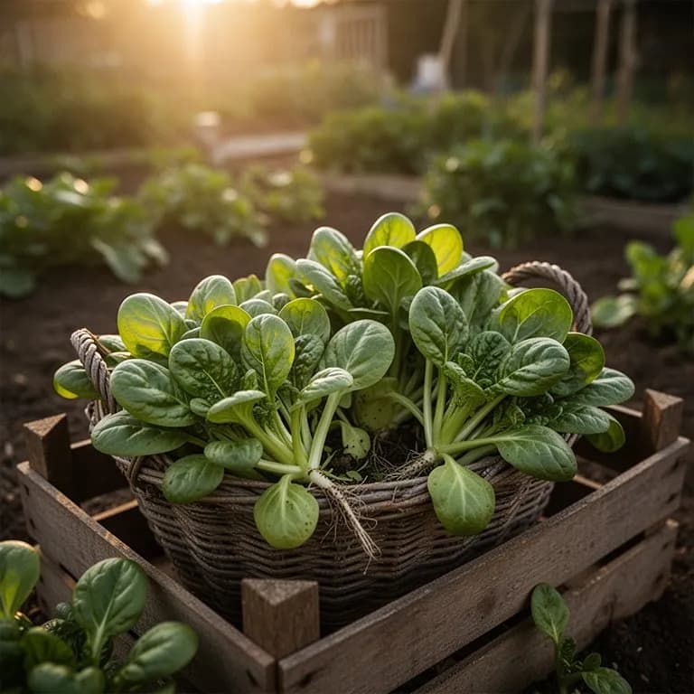 Freshly harvested lamb's lettuce rosettes with roots trimmed in a colander