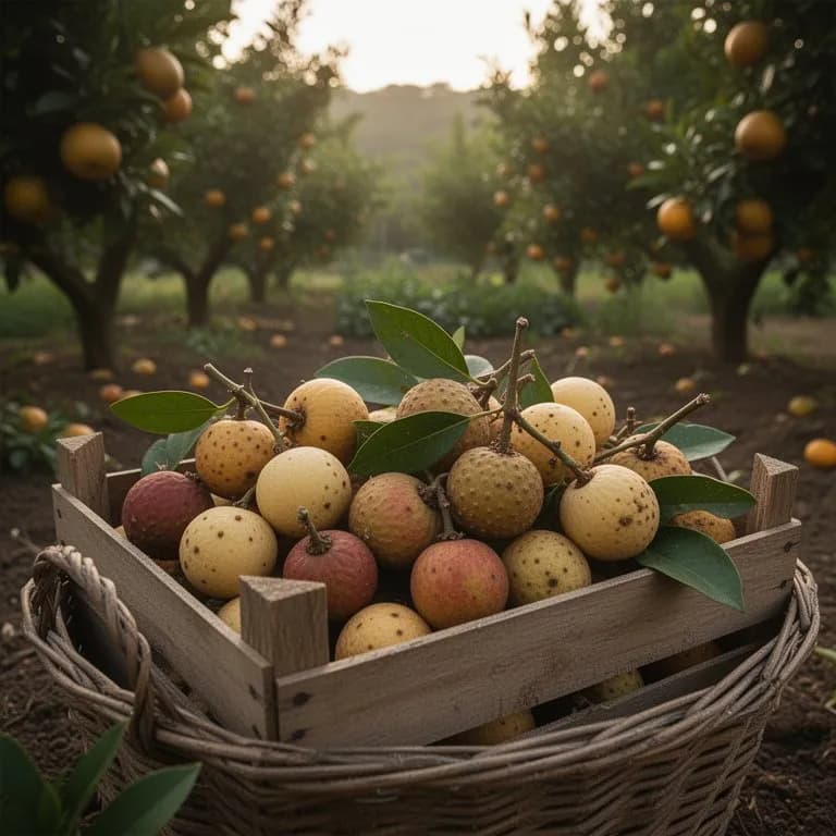 Racimo colgante denso de frutos ovalados de langsat con piel fina aterciopelada de color marrón dorado