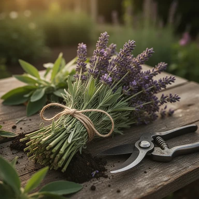 Freshly harvested lavender bundles tied with twine