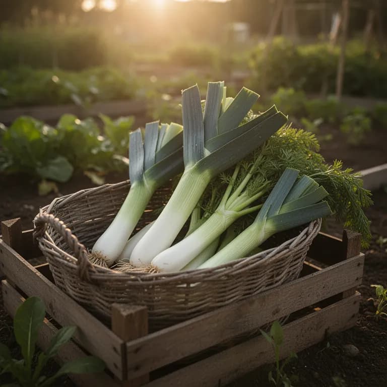 Freshly harvested leeks with roots and soil