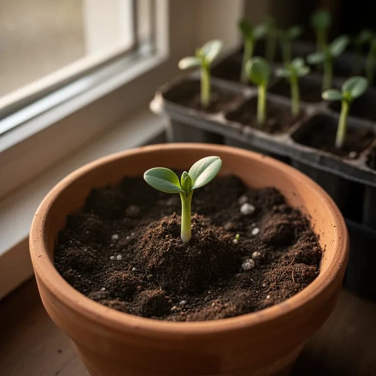 Young leek seedlings growing in a tray