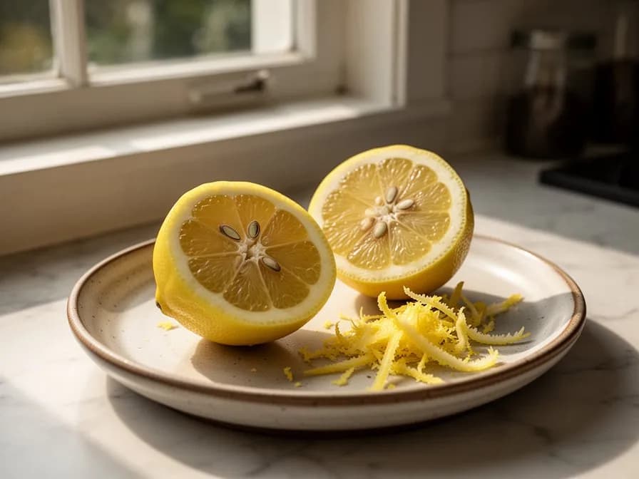 Sliced Eureka lemon showing juicy pale yellow flesh and minimal seeds