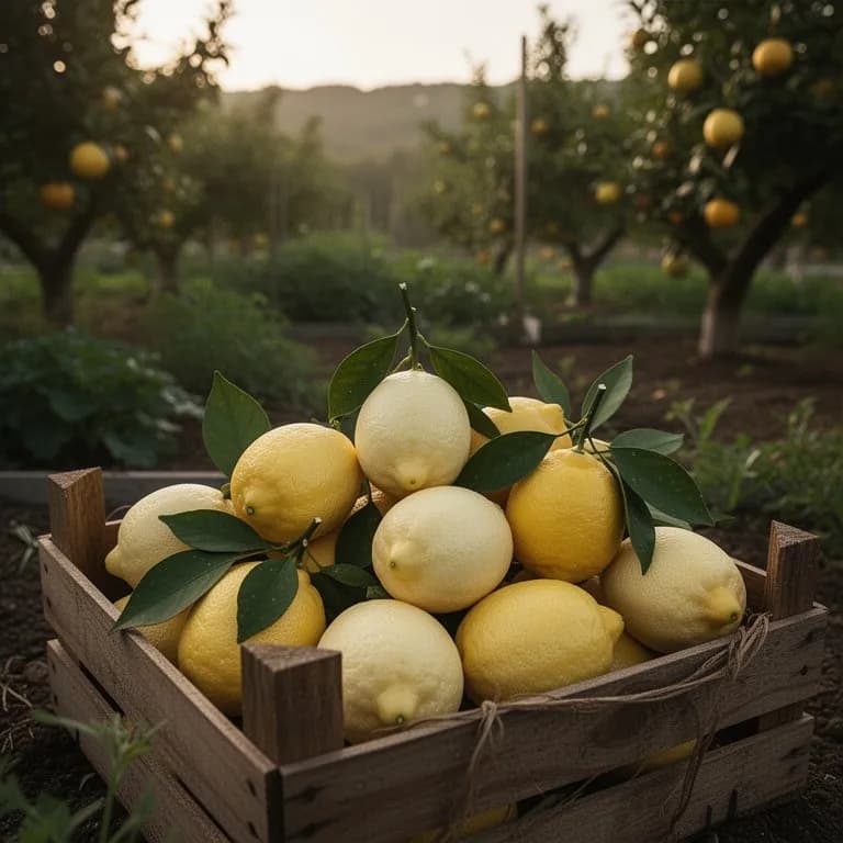 Freshly harvested Eureka lemons in a basket showing their characteristic nipple tip
