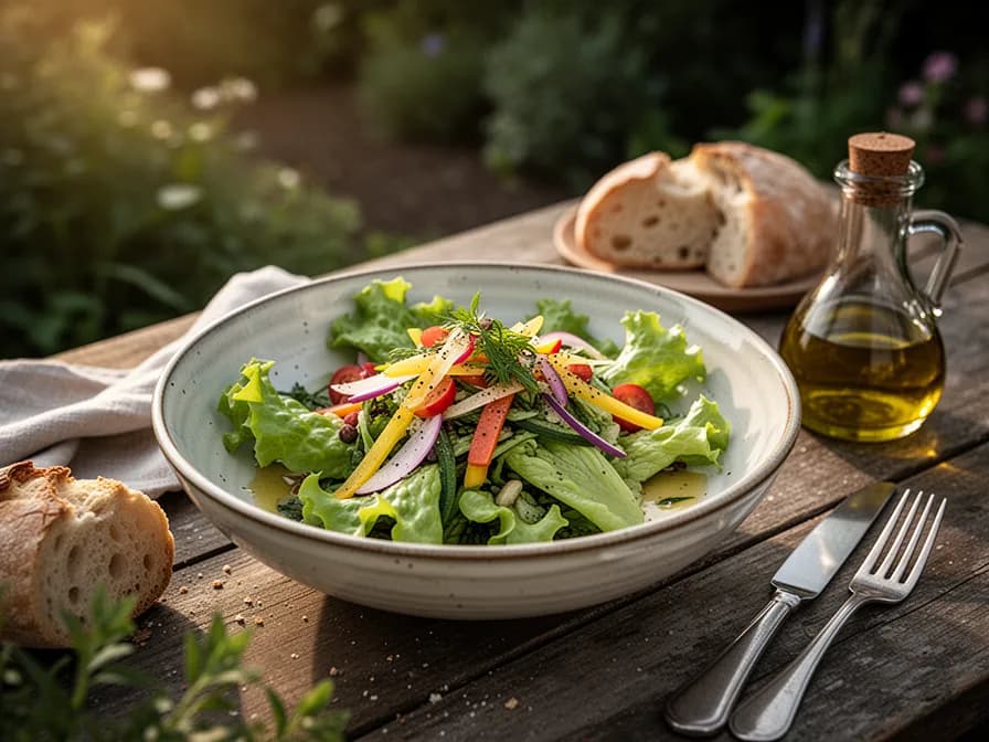 Klassischer Caesar-Salat mit knackigem Römersalat, Croutons und Parmesan