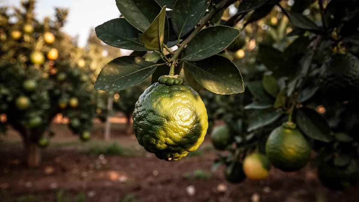 Jardinero podando un limero makrut para mantener una forma compacta y arbustiva