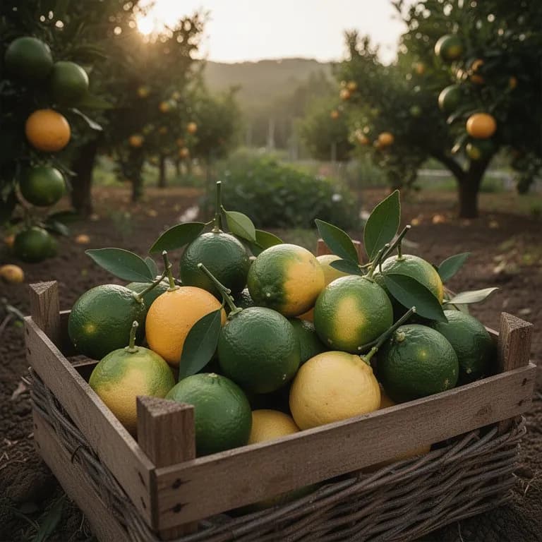 Primer plano de frutos de limaquat ovalados y de color amarillo verdoso