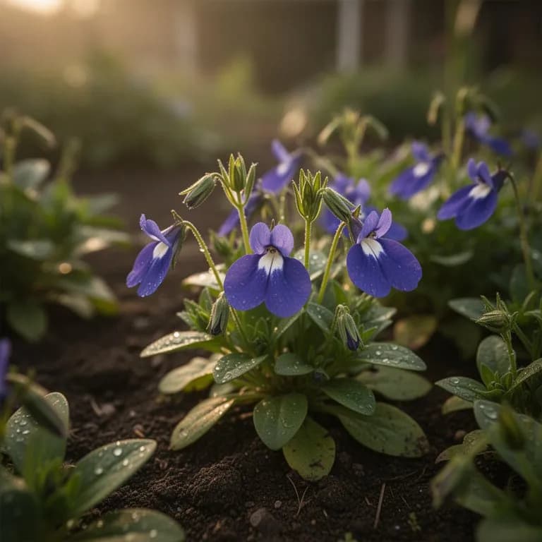Flores azules de lobelia en primer plano
