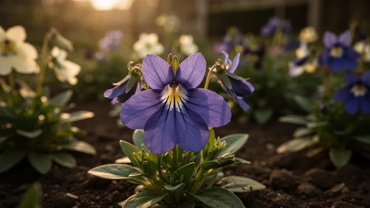 Lobelia colgante con follaje delicado