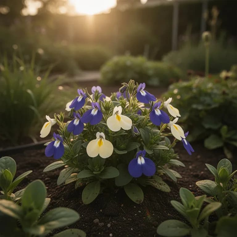 Lobelia combinada con otras flores de temporada