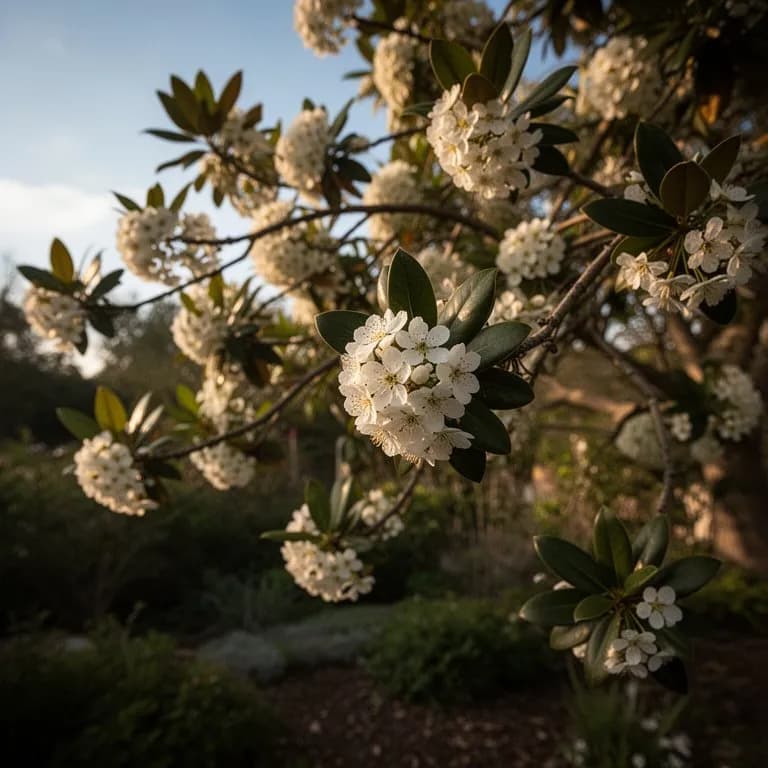 Hängende Macadamia-Blütentrauben mit cremig-weißen Blüten