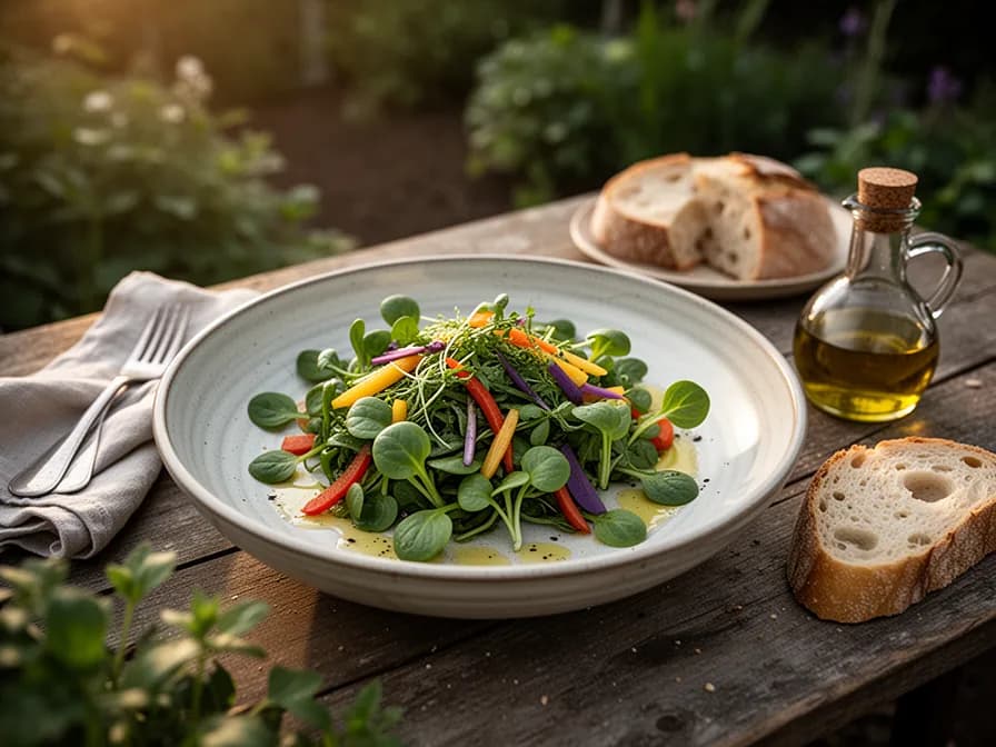 Frischer Feldsalat mit Walnüssen und Vinaigrette