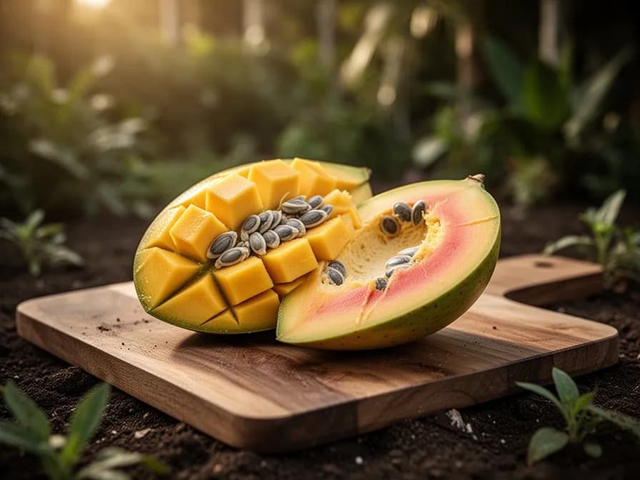 Sliced mango showing bright orange flesh rich in beta-carotene