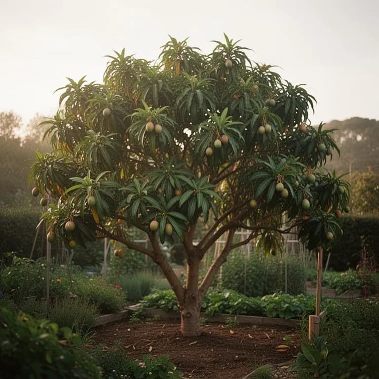 Gärtner beim Beschneiden eines Mangobaums nach der Erntesaison