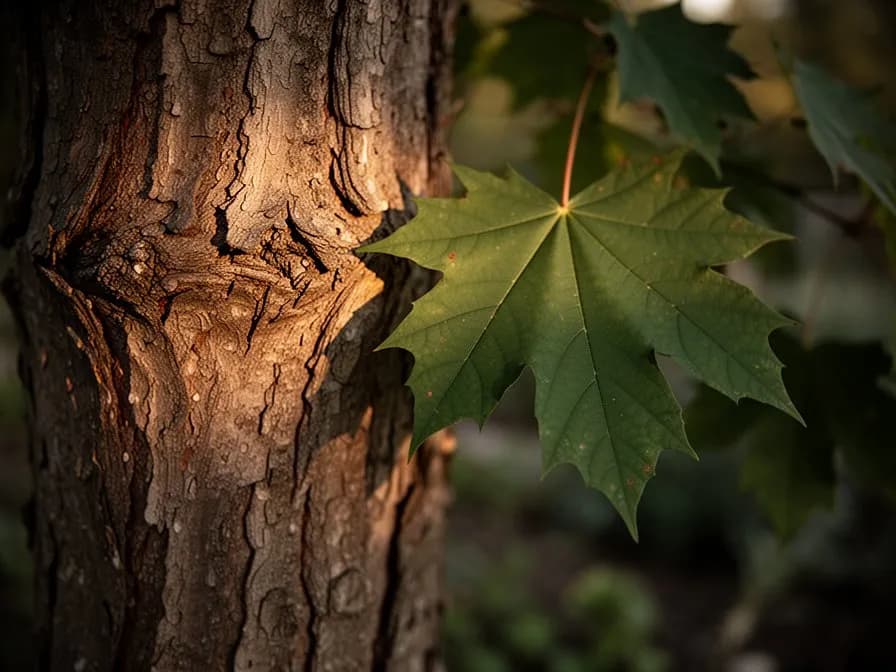 Metal spile inserted into sugar maple trunk with sap dripping into a hanging bucket