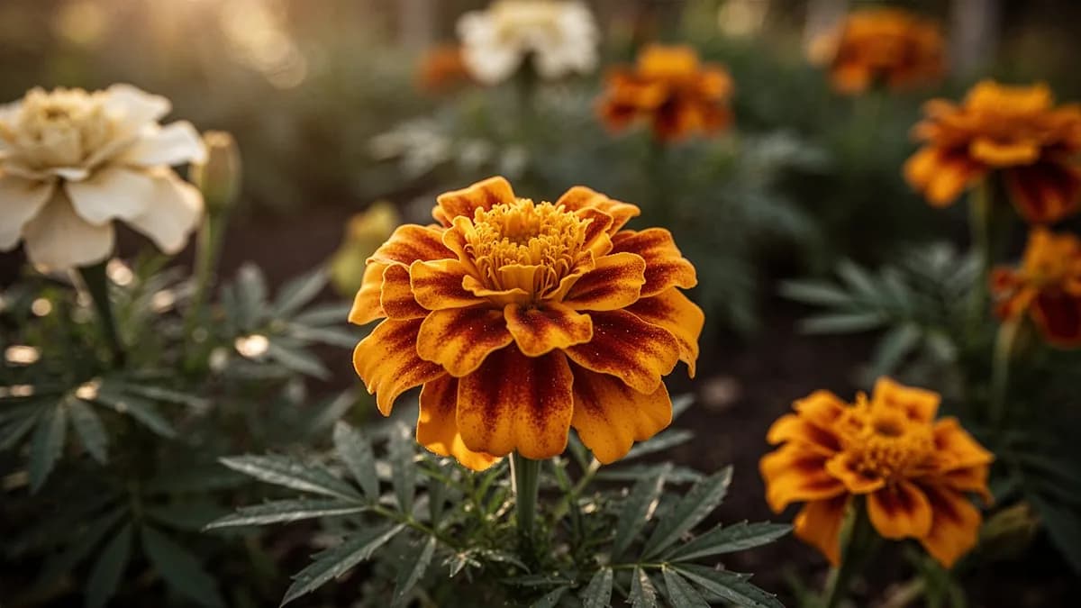 Jardinero retirando flores marchitas de los tagetes