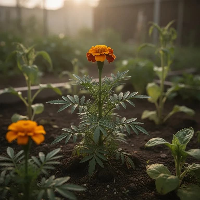 Plantones de tagete listos para el bancal del jardín