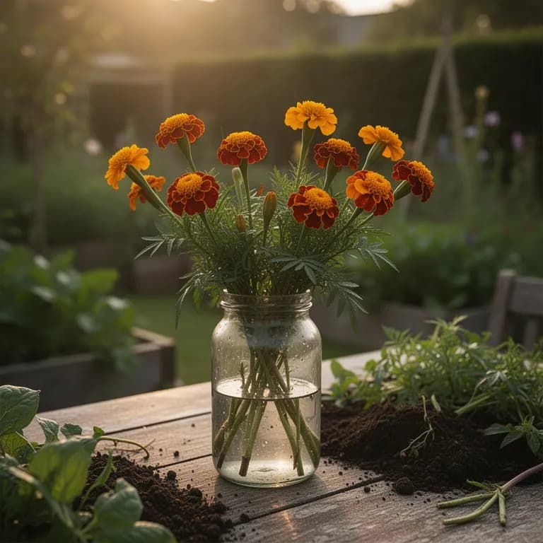 Flores de caléndula africana recién cortadas colocadas en una cesta para secar