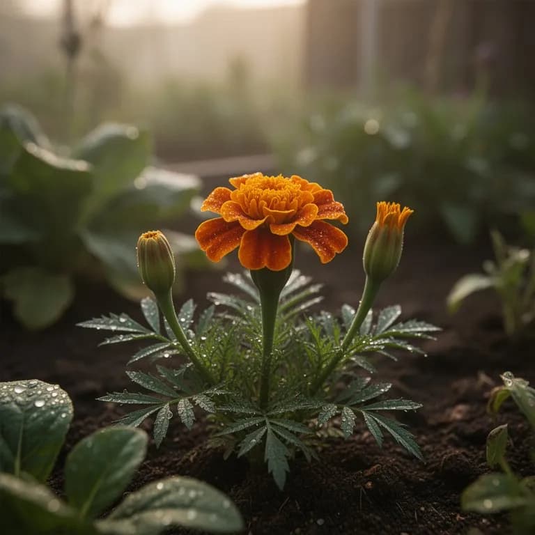 Frisch geerntete Gewürztagetes-Blütenblätter auf einem Holzschneidebrett
