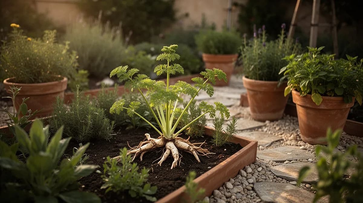 Eine Reihe von Eibischpflanzen als hoher Hintergrund entlang eines Gartenzauns