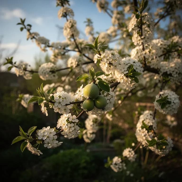 Mispelbaum in voller Blüte mit weißen fünfblättrigen Blüten