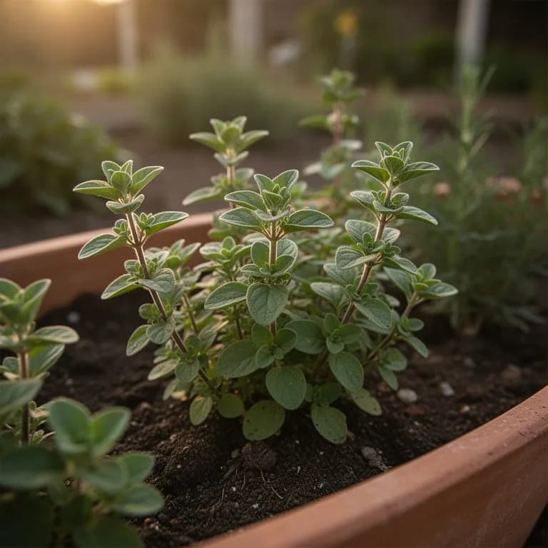 Dried Mexican oregano leaves crumbled on a wooden cutting board beside whole sprigs