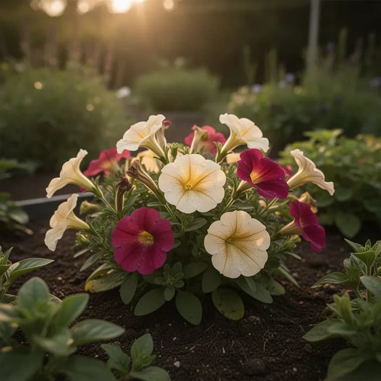 Una coleccion de variedades de calibrachoa mostrando flores rojas, amarillas, rosas, moradas y bicolores