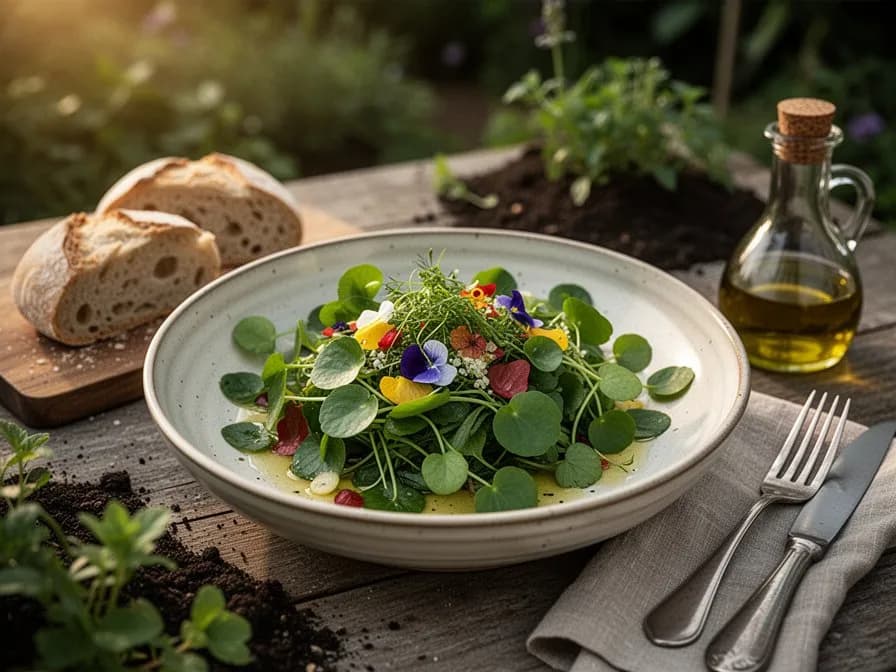 Frischer Tellerkraut-Salat mit Zitrus-Vinaigrette auf einem Teller
