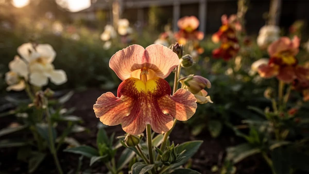 Flores del mono creciendo de forma natural a lo largo de la orilla rocosa de un arroyo