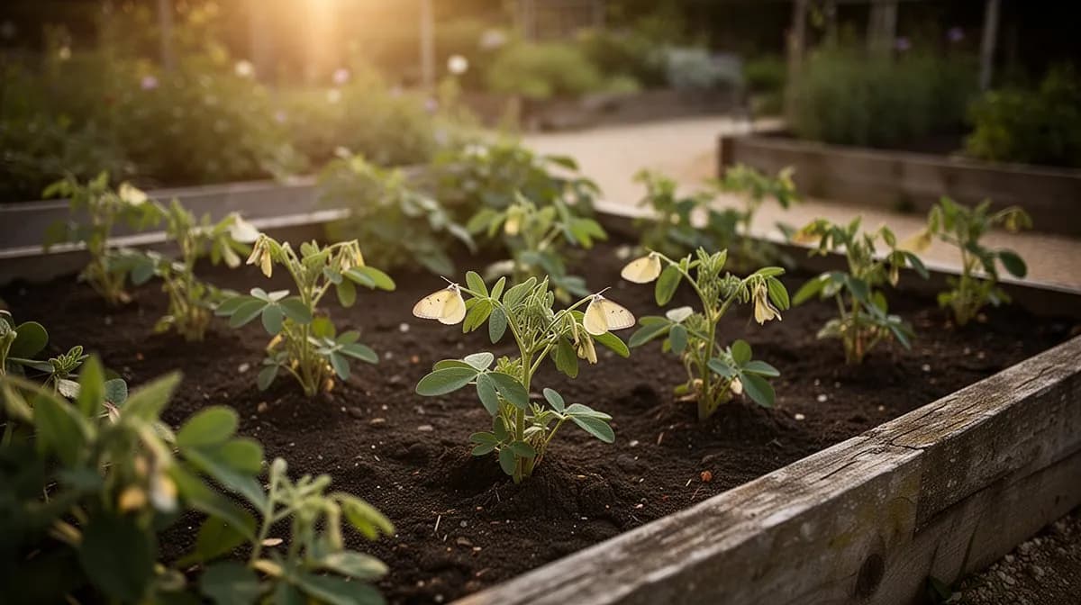 Moth bean plants sprawling across a garden bed with dense trailing vines