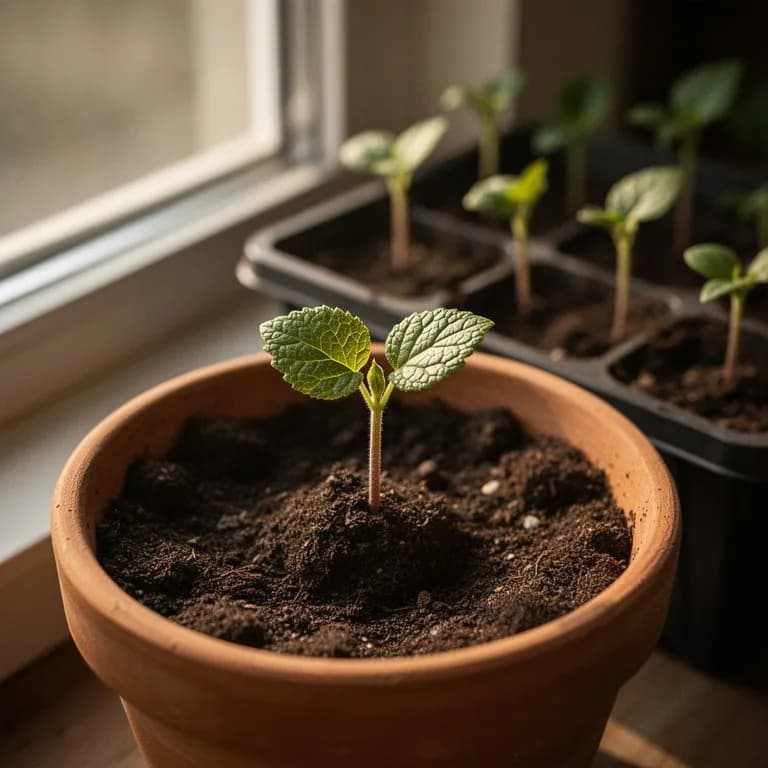Plantón joven de morera con hojas lobuladas en forma de corazón