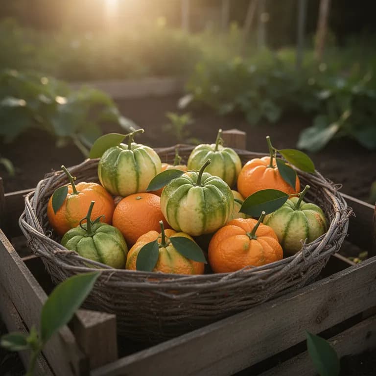 Bright orange ripe naranjilla fruits hanging in a cluster on the plant