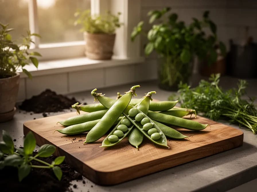Handvoll kleiner weißer getrockneter Navy Beans in einer offenen Handfläche