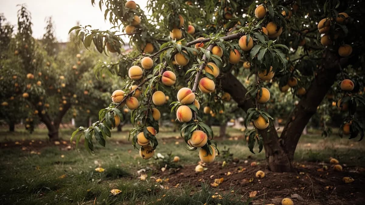 Nectarino podado en forma de vaso abierto con tres ramas principales de andamiaje
