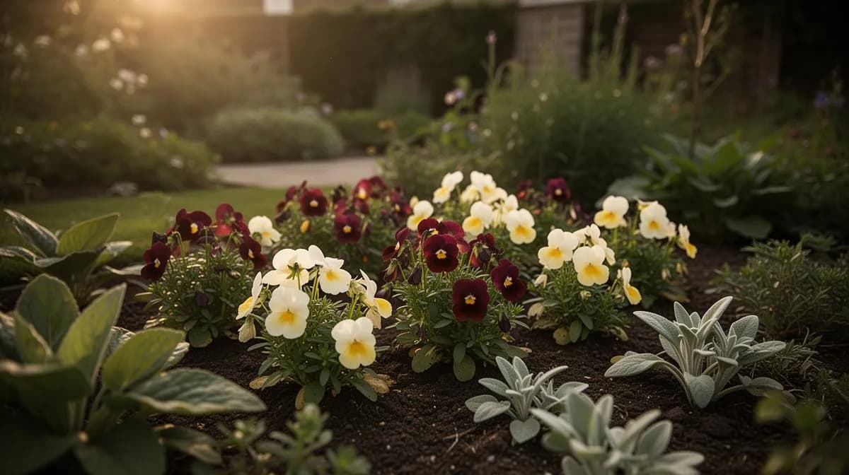 Nemesia plantada junto a alyssum y pensamientos