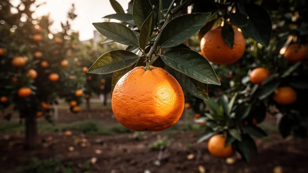 Mandarino maduro cargado de frutos de color naranja brillante entre hojas verdes y lustrosas